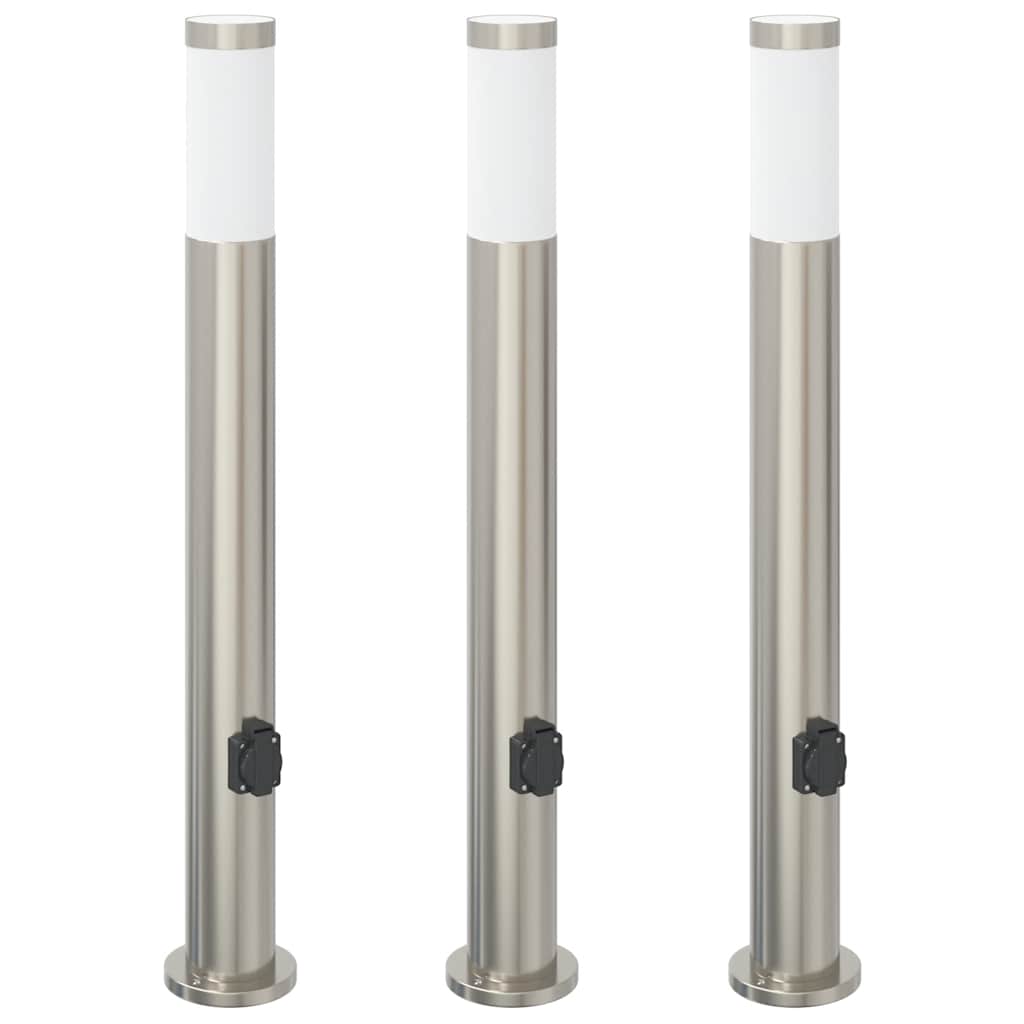 3 db 80 cm rozsdamentes acél oszloplámpa konnektorral IP44