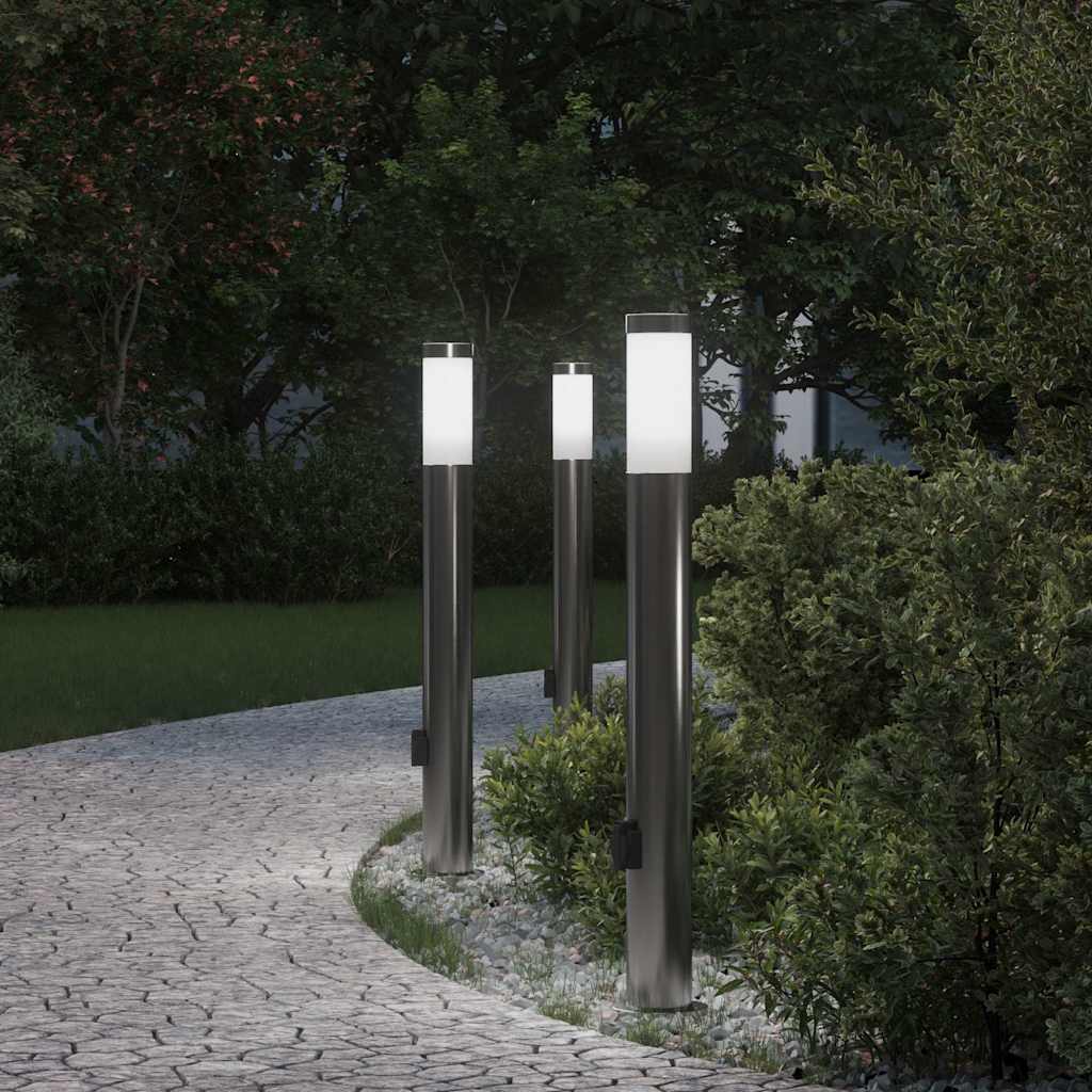 3 db 80 cm rozsdamentes acél oszloplámpa konnektorral IP44