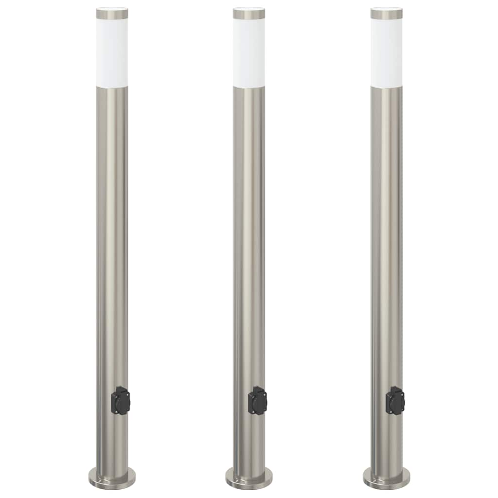 3 db rozsdamentes acélból készült konnektoros oszloplámpa 110 cm IP44