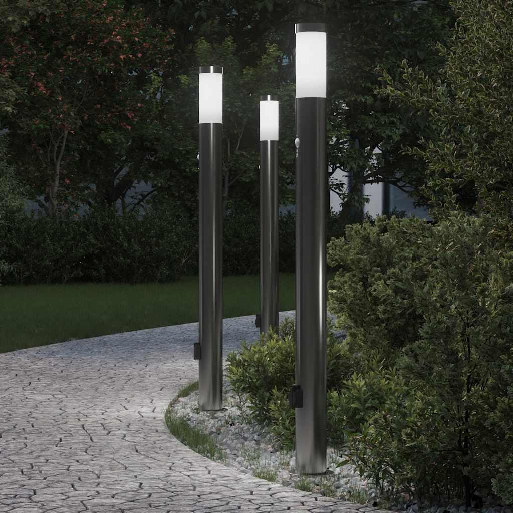 3 db kültéri lámpa érzékelővel és konnektorral 110 cm rozsdamentes acél IP44