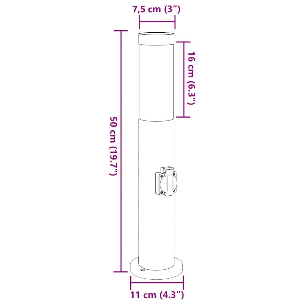 3 db rozsdamentes acélból készült konnektoros oszloplámpa 50 cm IP44