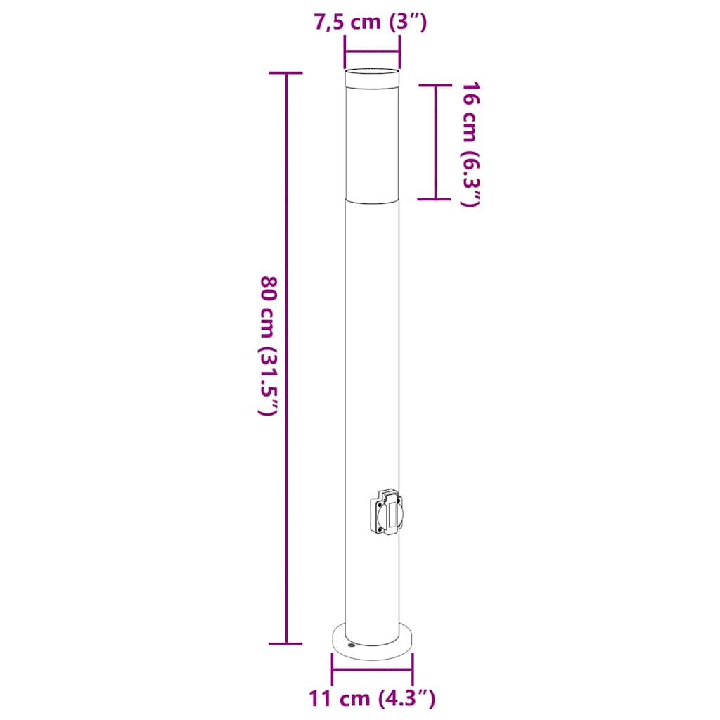 3 db 80 cm rozsdamentes acél oszloplámpa konnektorral IP44
