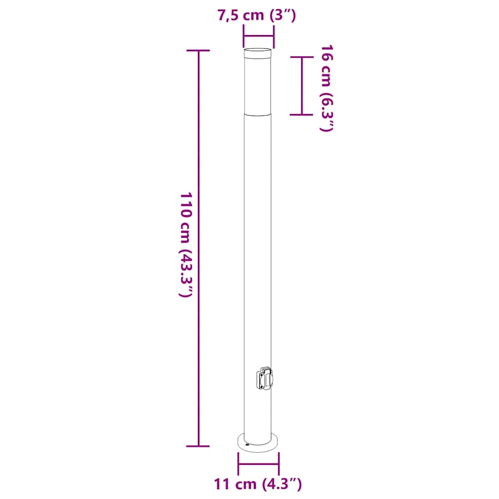 3 db rozsdamentes acélból készült konnektoros oszloplámpa 110 cm IP44