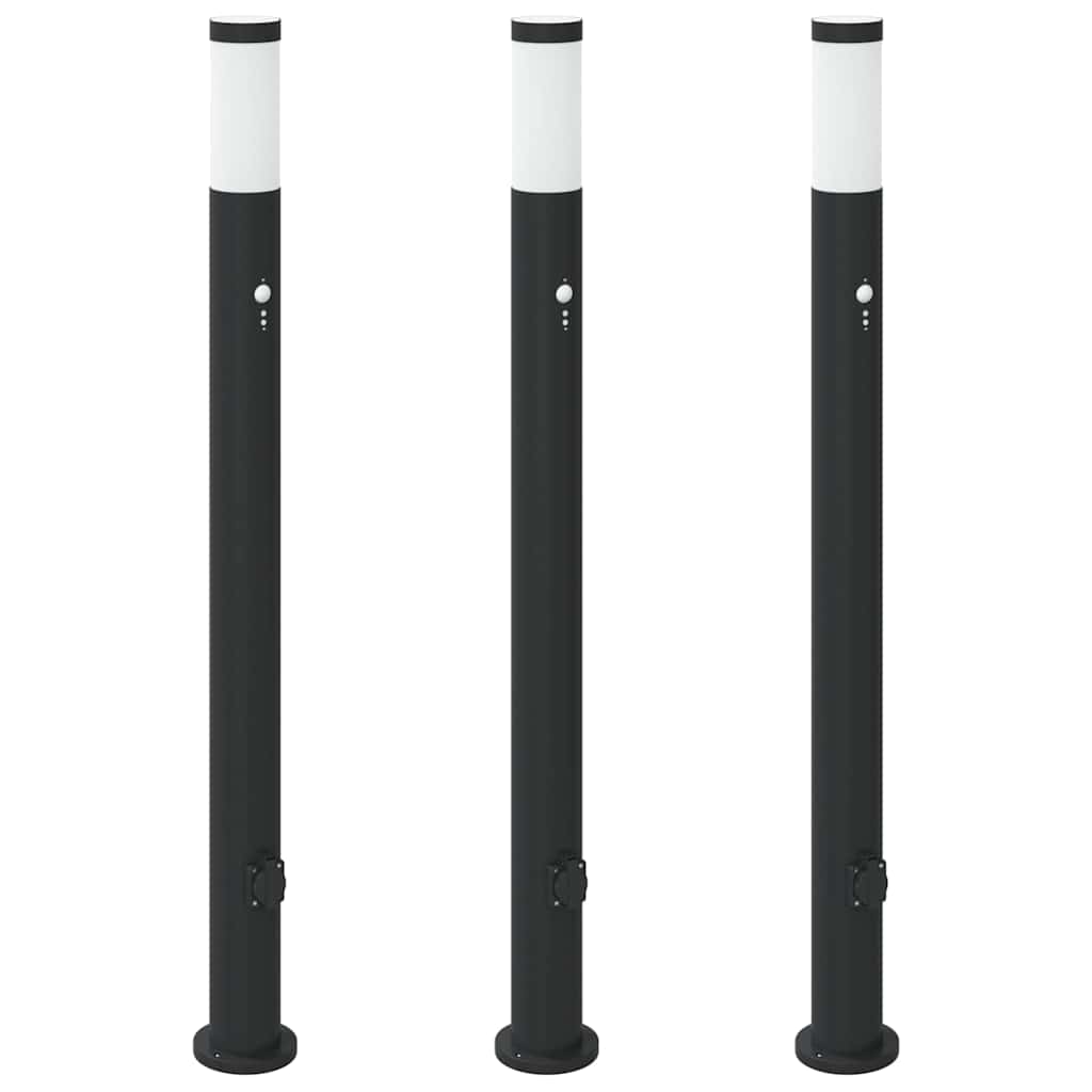 3 db kültéri lámpa érzékelővel és konnektorral 110 cm rozsdamentes acél IP44
