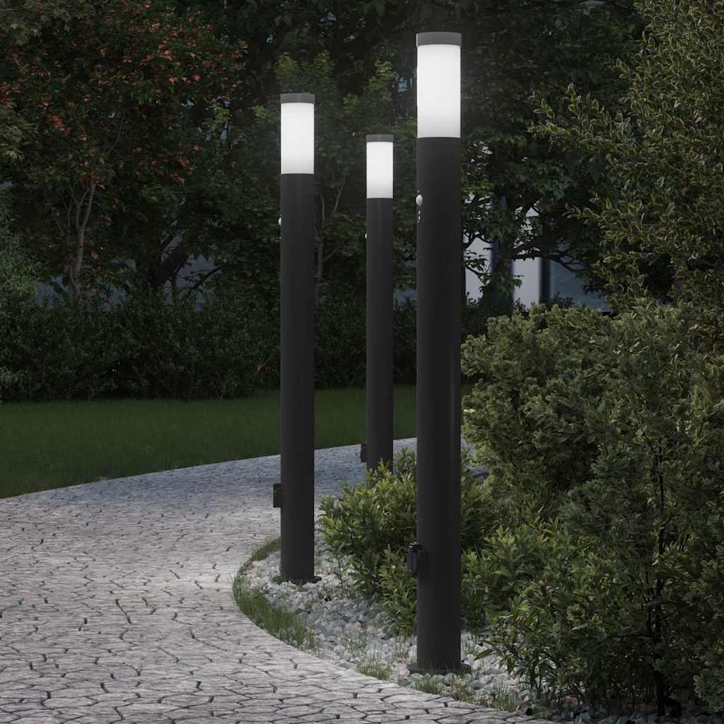 3 db kültéri lámpa érzékelővel és konnektorral 110 cm rozsdamentes acél IP44