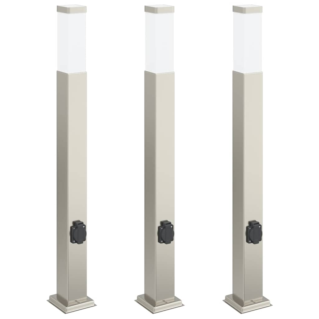 3 db 80 cm rozsdamentes acél oszloplámpa konnektorral IP44
