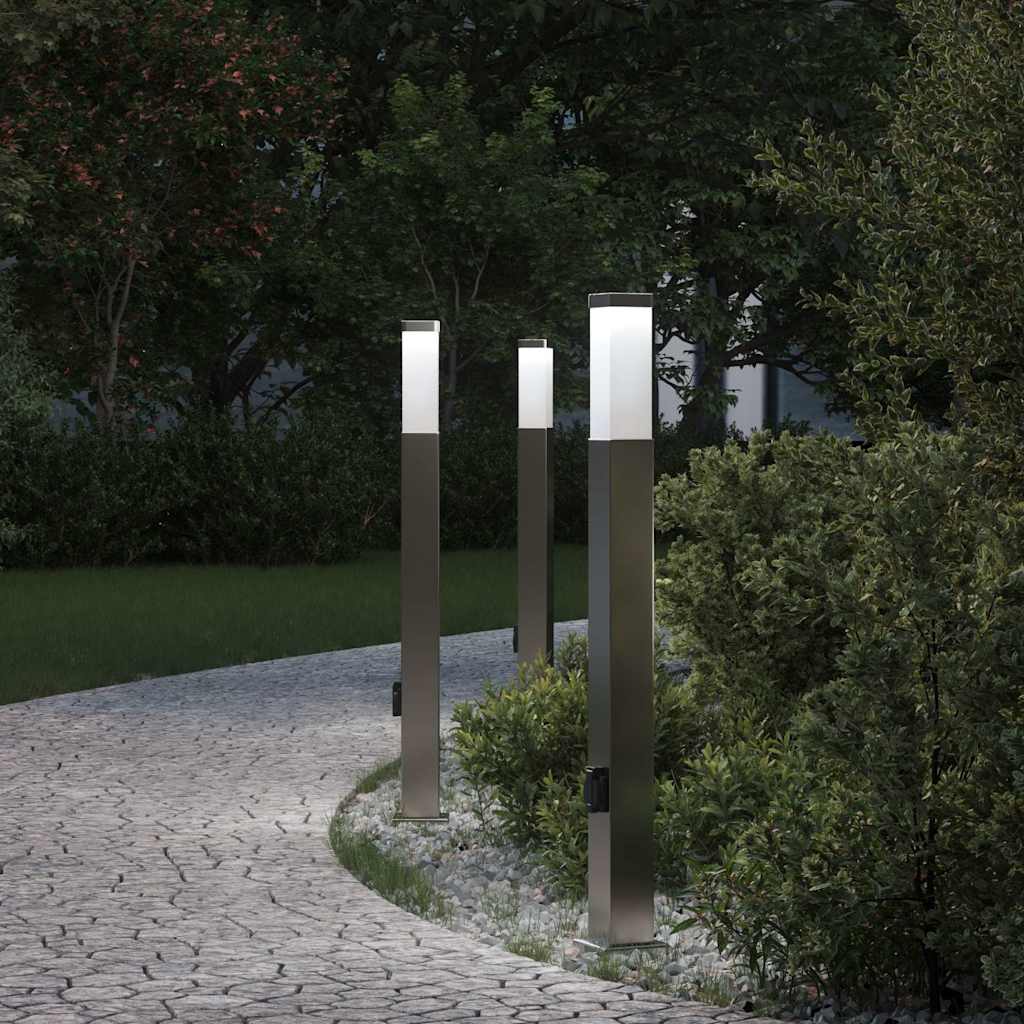 3 db 80 cm rozsdamentes acél oszloplámpa konnektorral IP44