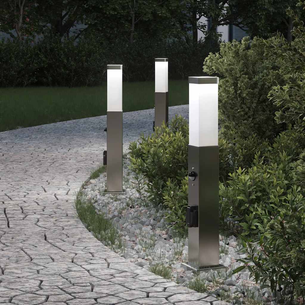 3 db szenzoros 50 cm rozsdamentes acél oszloplámpa IP44 szenzorral és konnektorral
