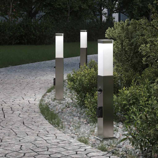 3 db szenzoros 50 cm rozsdamentes acél oszloplámpa IP44 szenzorral és konnektorral