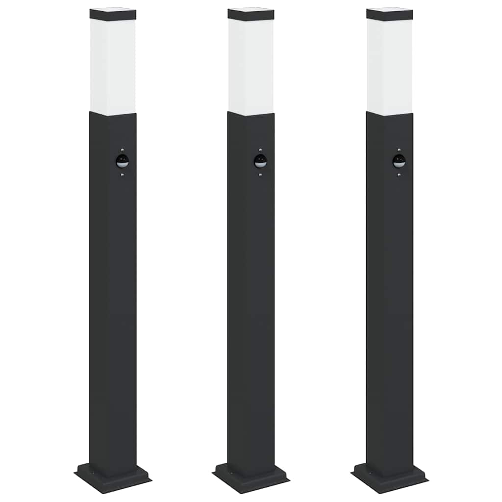 3 db szenzoros oszloplámpa 80 cm fekete IP44