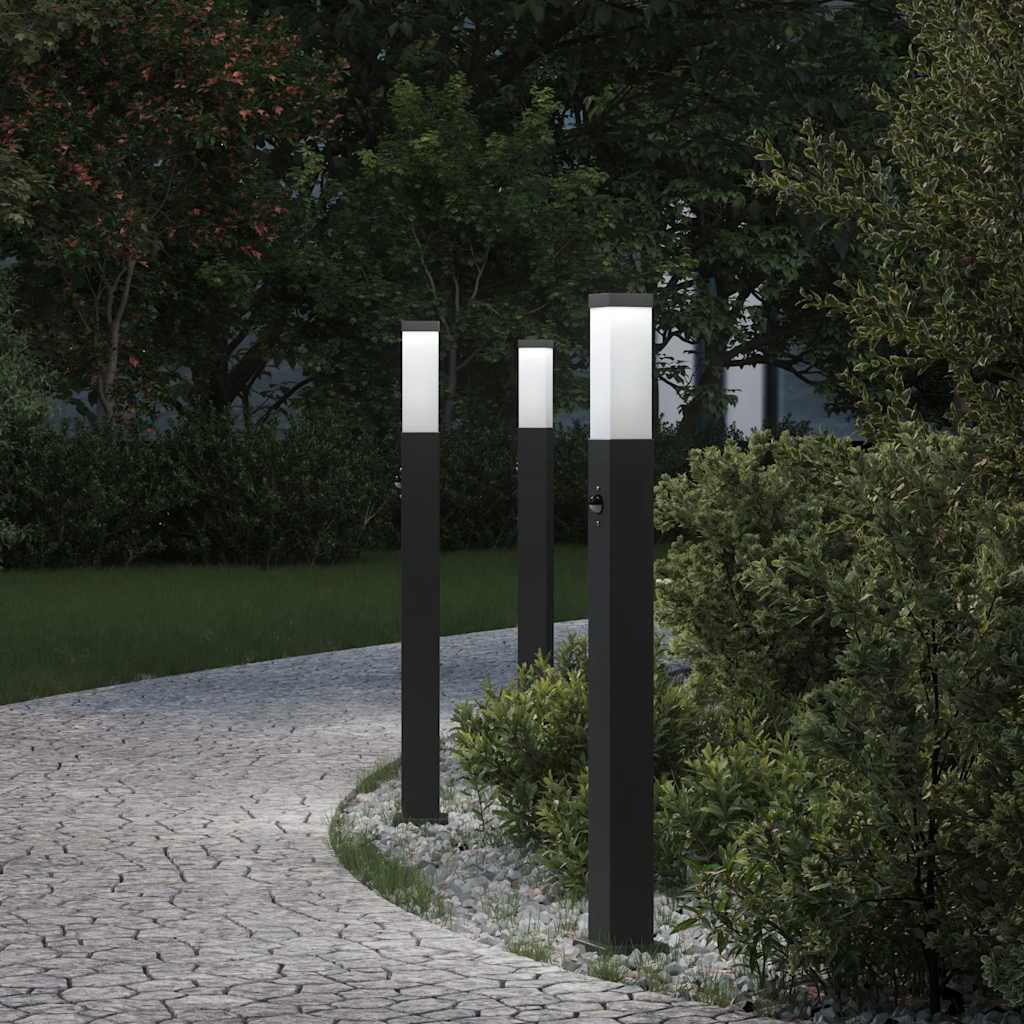 3 db szenzoros oszloplámpa 80 cm fekete IP44