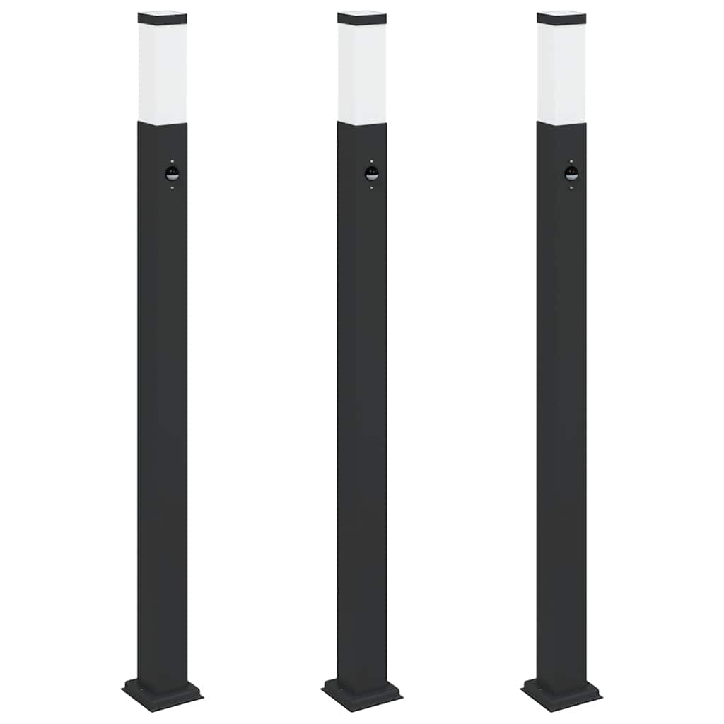 3 db szenzoros oszloplámpa 110 cm fekete IP44
