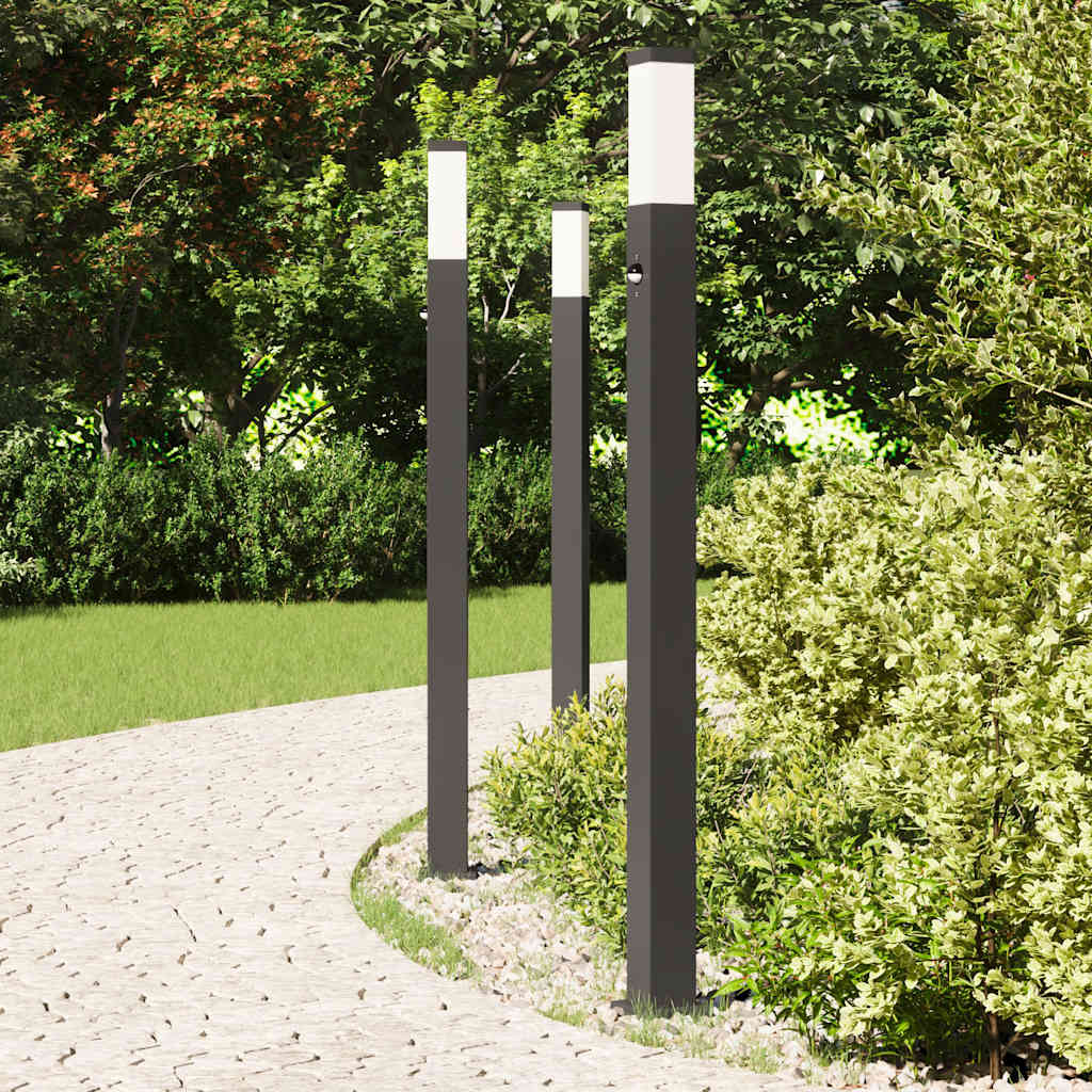 3 db szenzoros oszloplámpa 110 cm fekete IP44