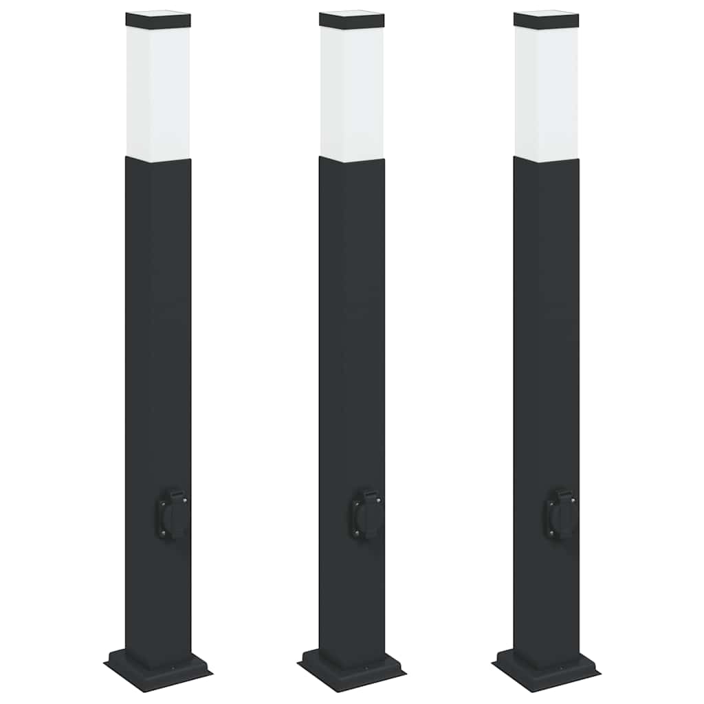 3 db fekete 80 cm oszloplámpa konnektorral IP44