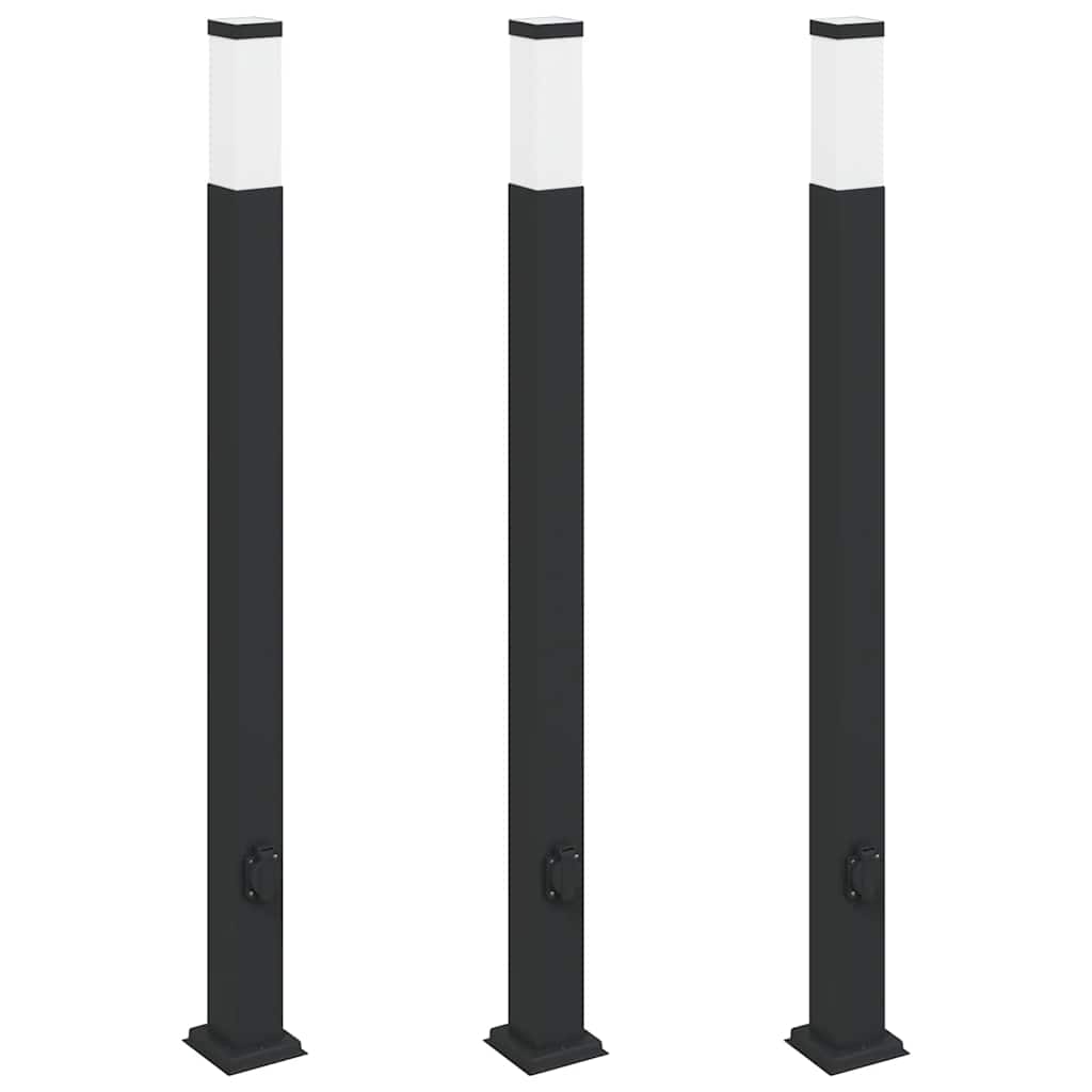 3 db fekete IP44-es oszloplámpa konnektorral 110 cm