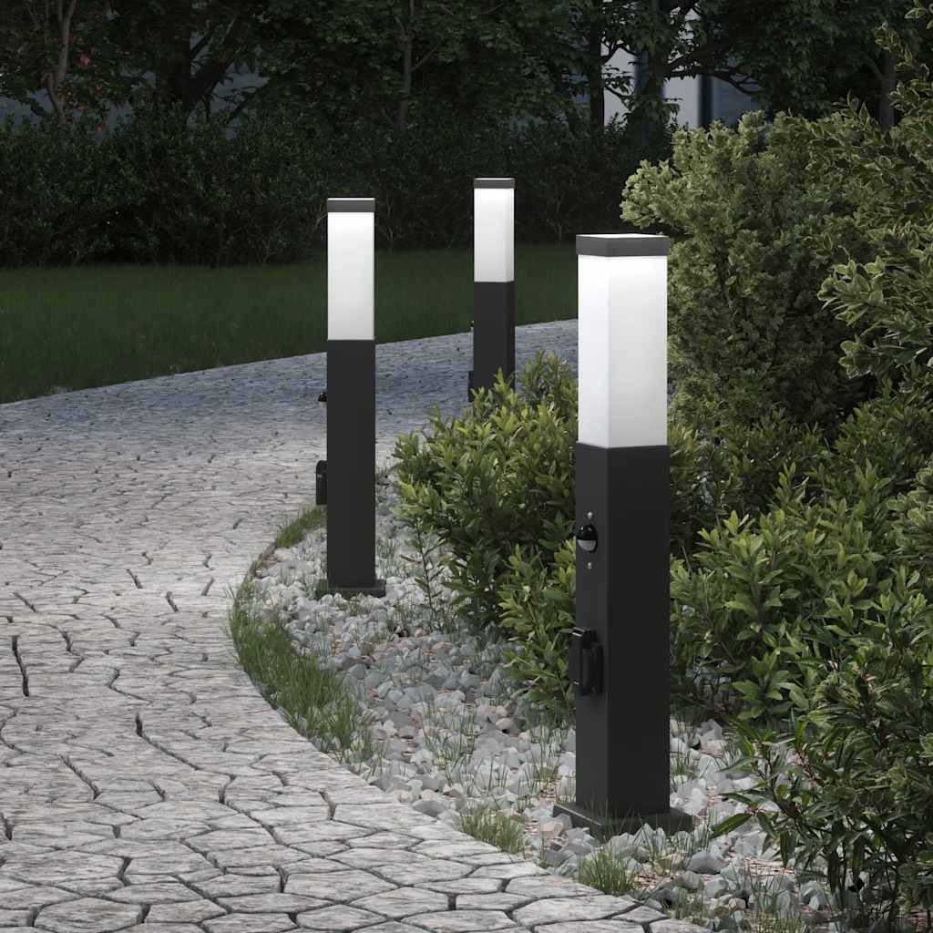 3 db szenzoros fekete 50 cm oszloplámpa IP44-es konnektorral