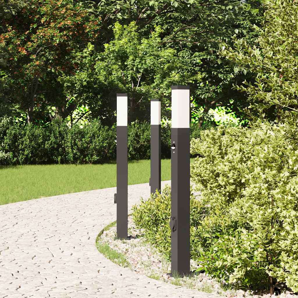 3 db szenzoros fekete IP44-es oszloplámpa érzékelővel és aljzattal 80 cm