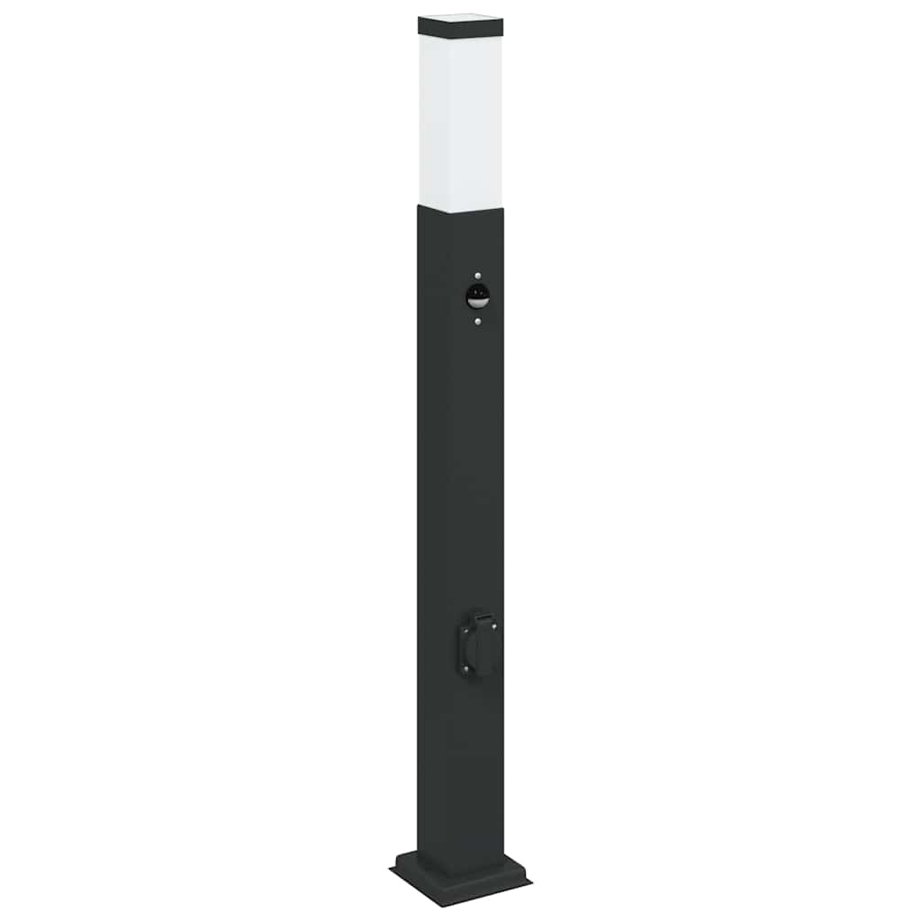 3 db szenzoros fekete IP44-es oszloplámpa érzékelővel és aljzattal 80 cm