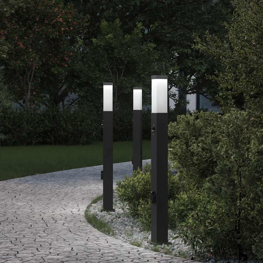 3 db szenzoros fekete IP44-es oszloplámpa érzékelővel és aljzattal 80 cm