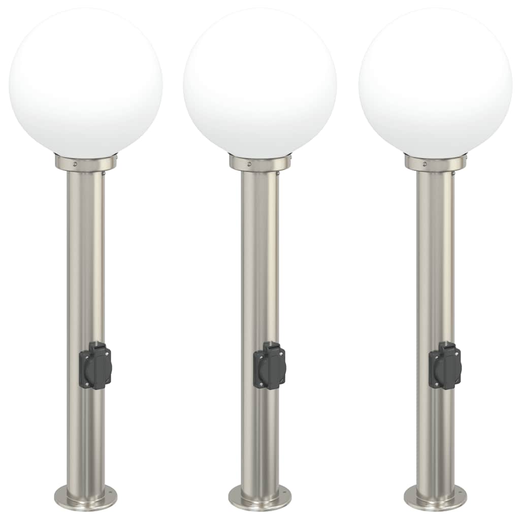 3 db 80 cm rozsdamentes acél oszloplámpa konnektorral IP44