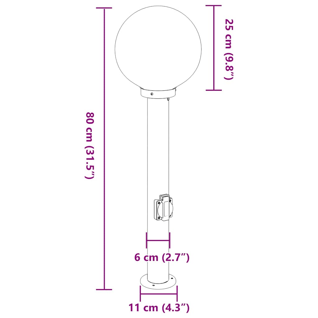 oszloplámpa konnektorral 80 cm fekete IP44