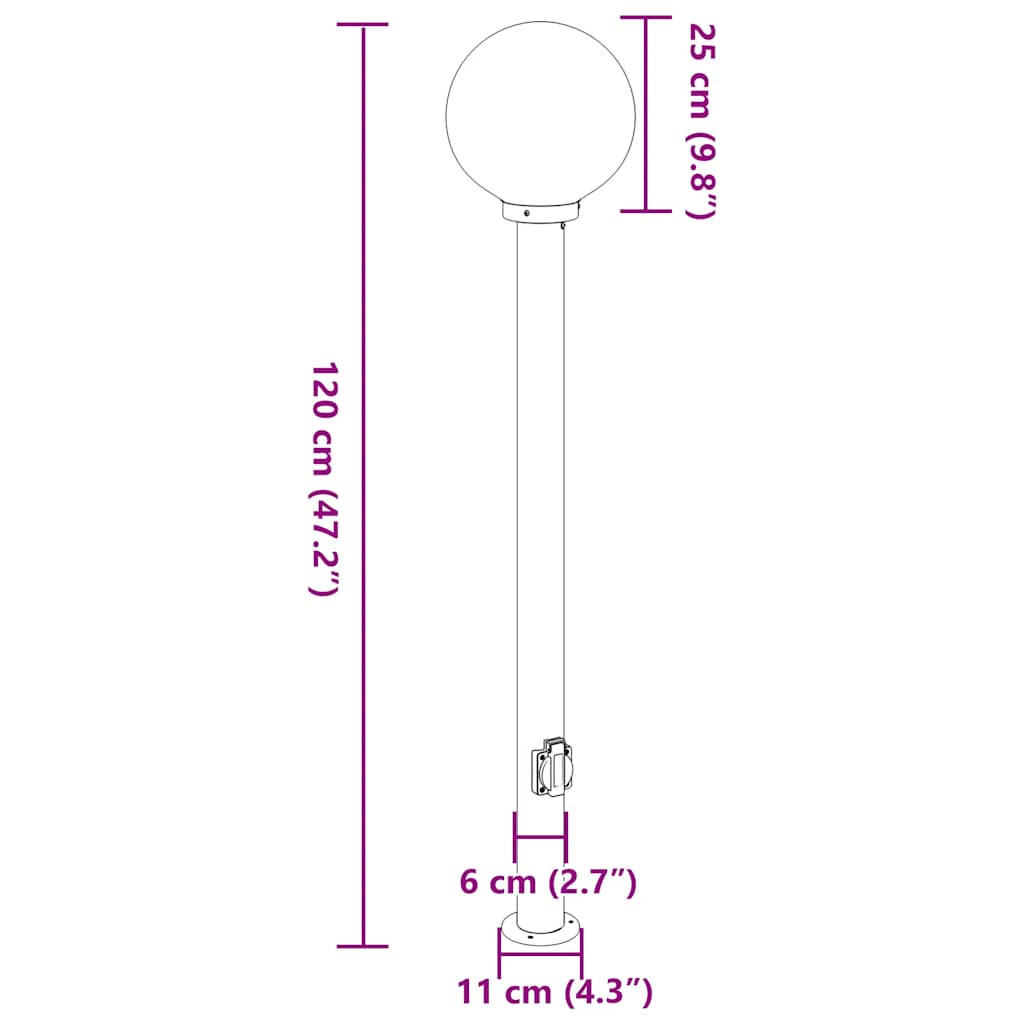 oszloplámpa konnektorral 120 cm fekete IP44
