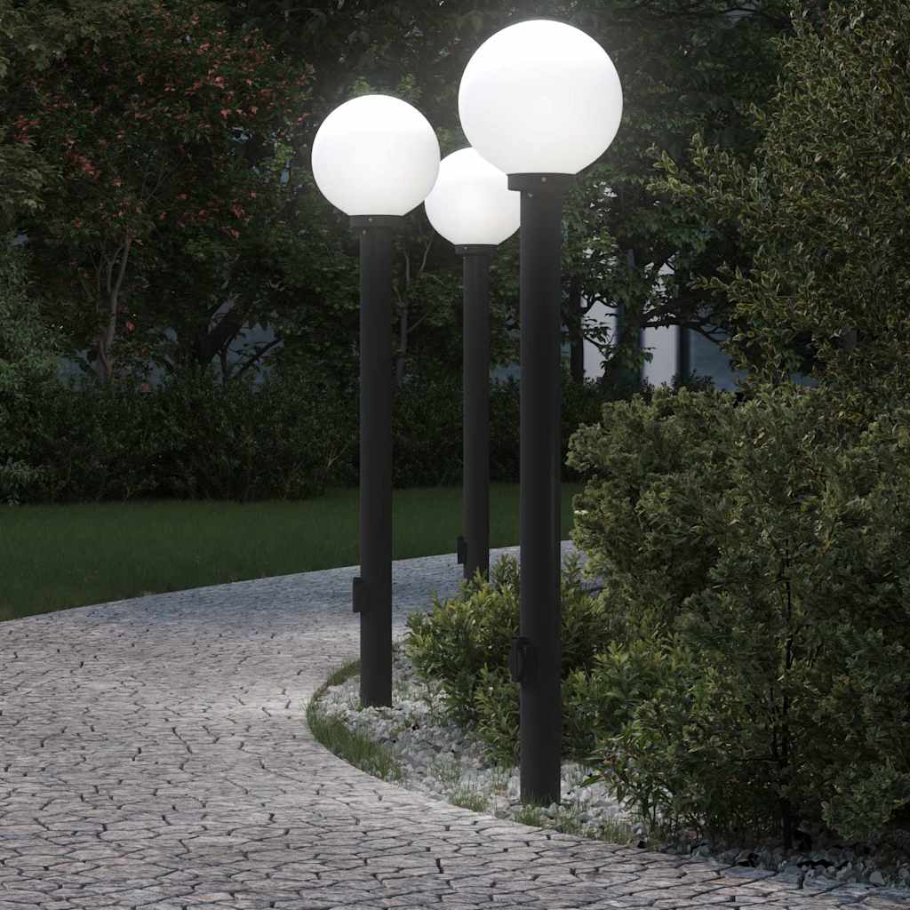 3 db fekete IP44-es oszloplámpa konnektorral 120 cm