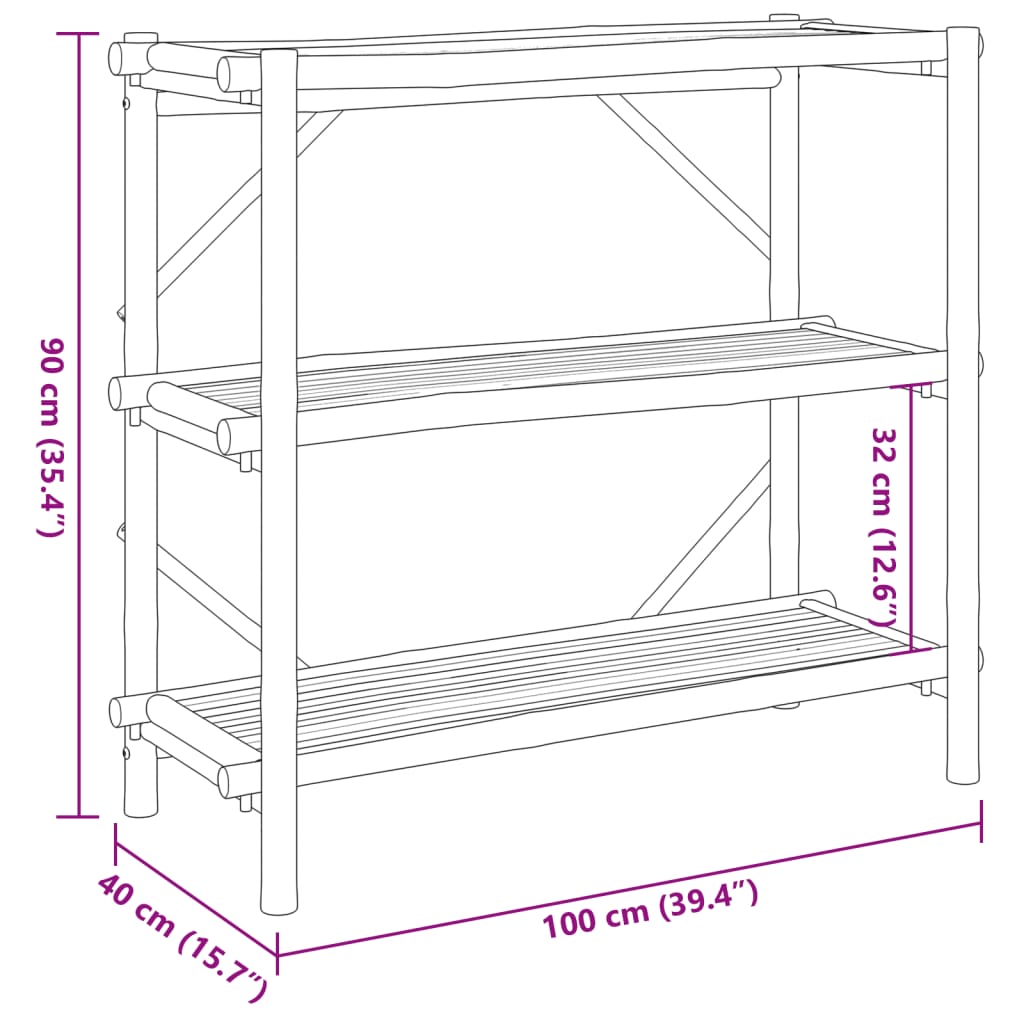 3 szintes bambusz polc 100 x 40 x 90 cm