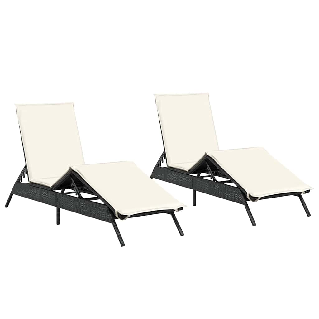 2 db fekete polyrattan napozóágy párnával