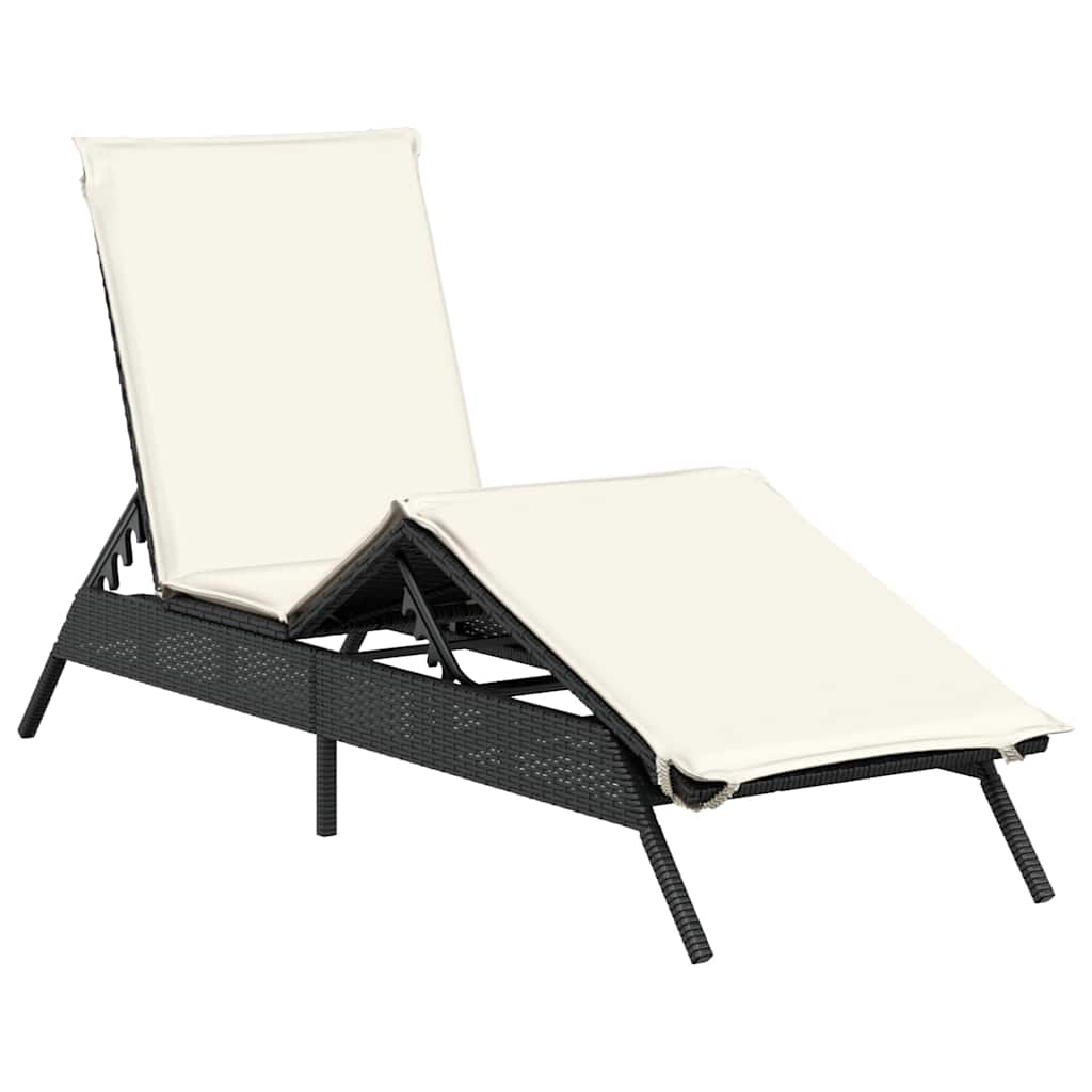 2 db fekete polyrattan napozóágy párnával