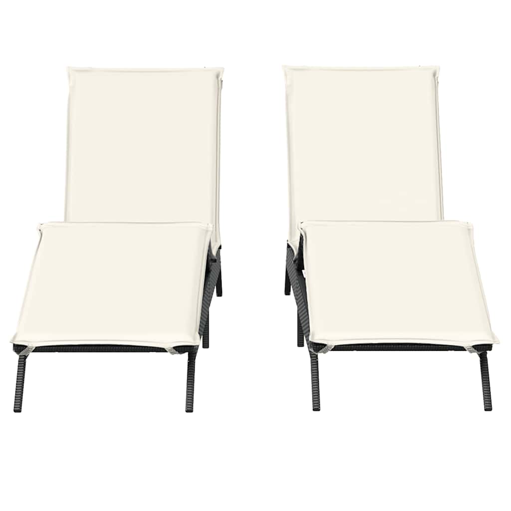 2 db fekete polyrattan napozóágy párnával