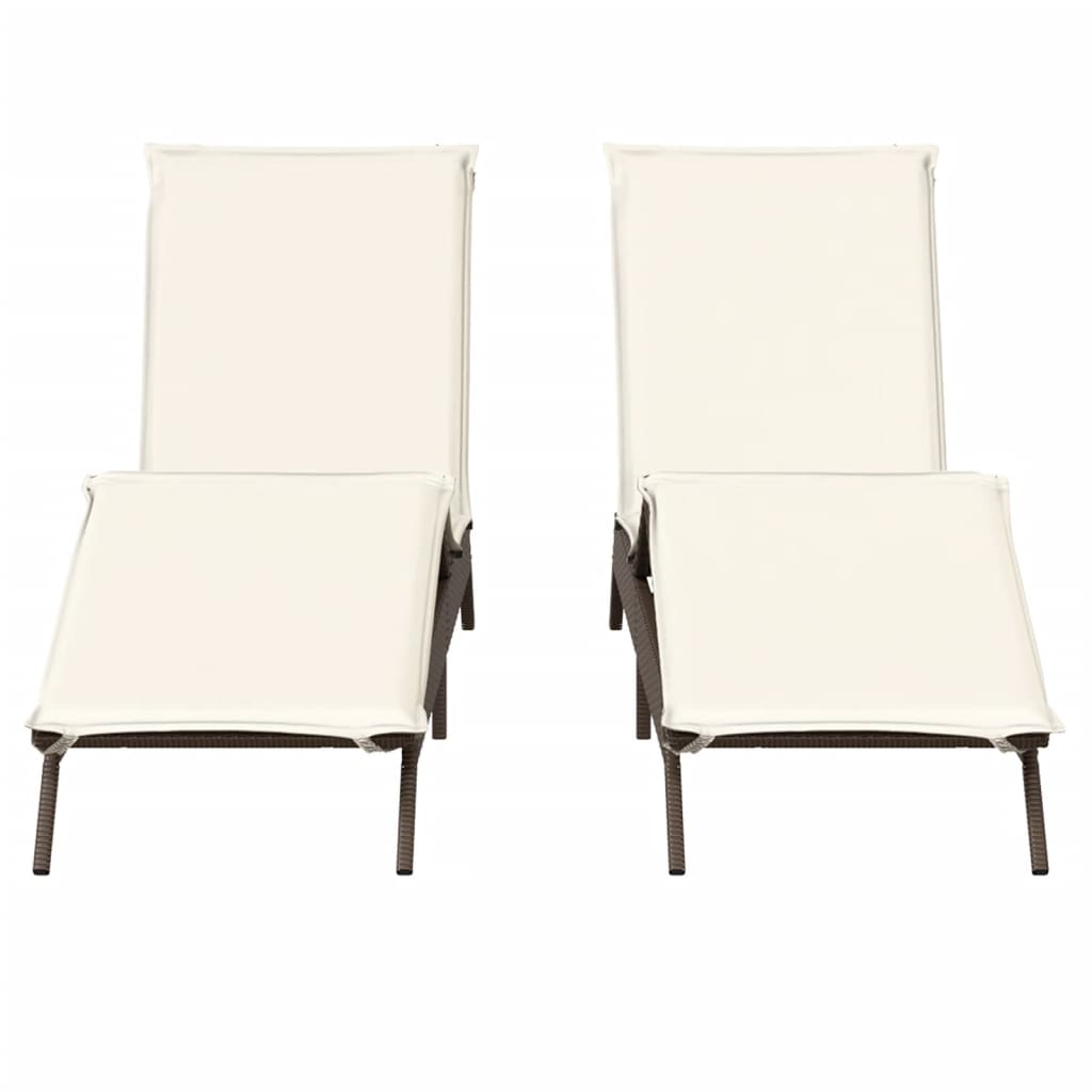 2 db barna polyrattan napozóágy párnával