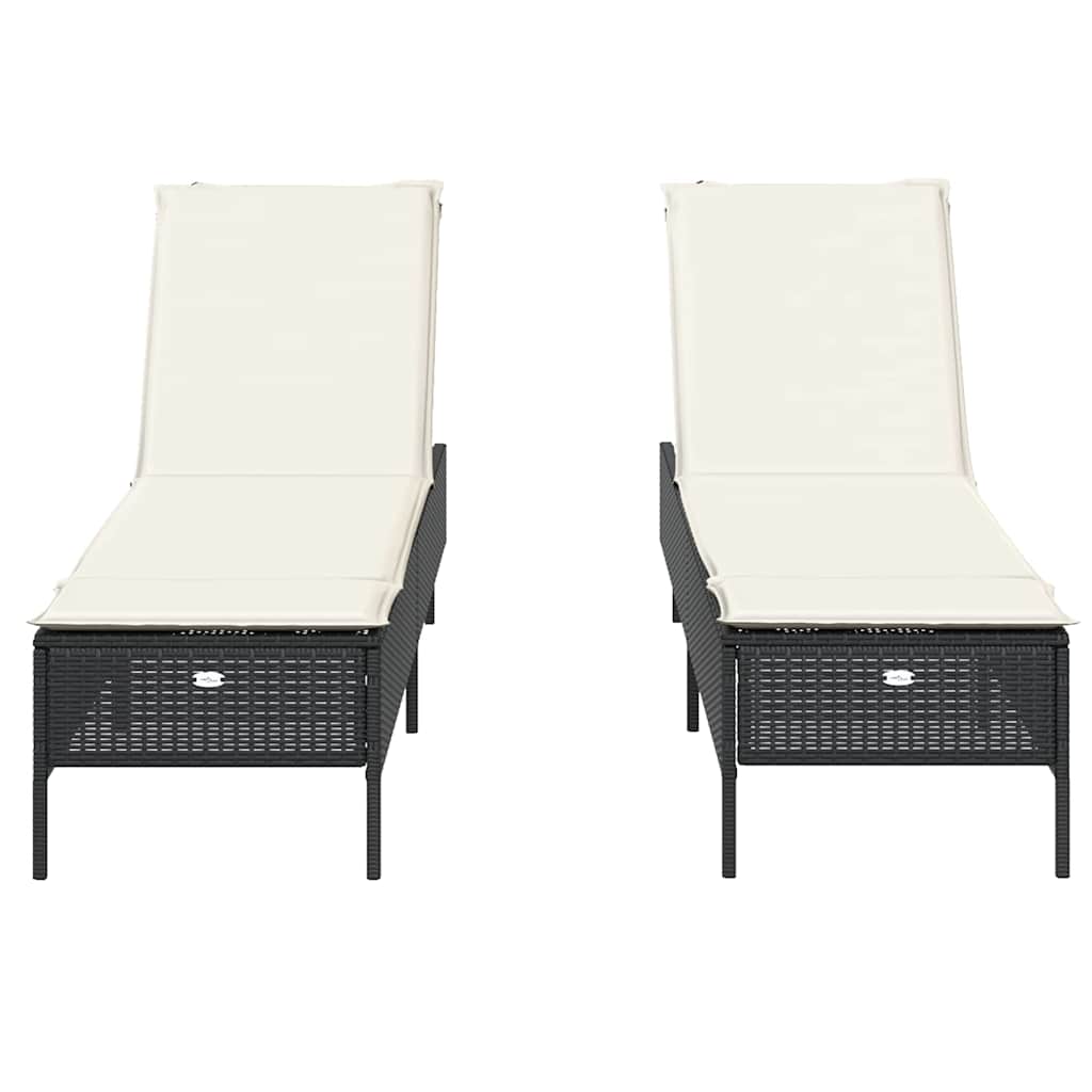 2 db fekete polyrattan napozóágy párnával