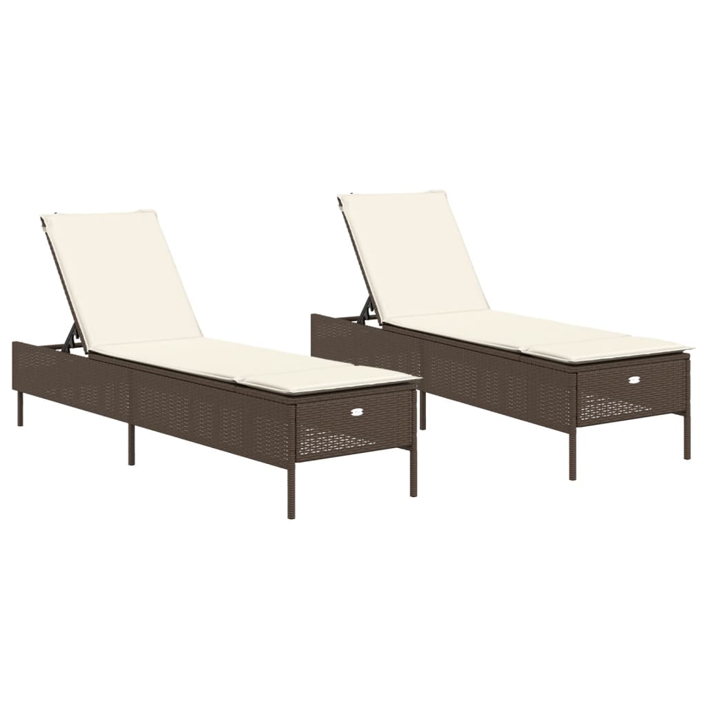 2 db barna polyrattan napozóágy párnával