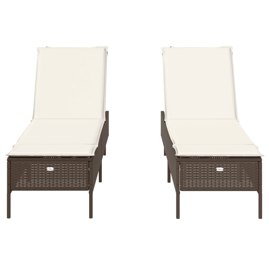 2 db barna polyrattan napozóágy párnával