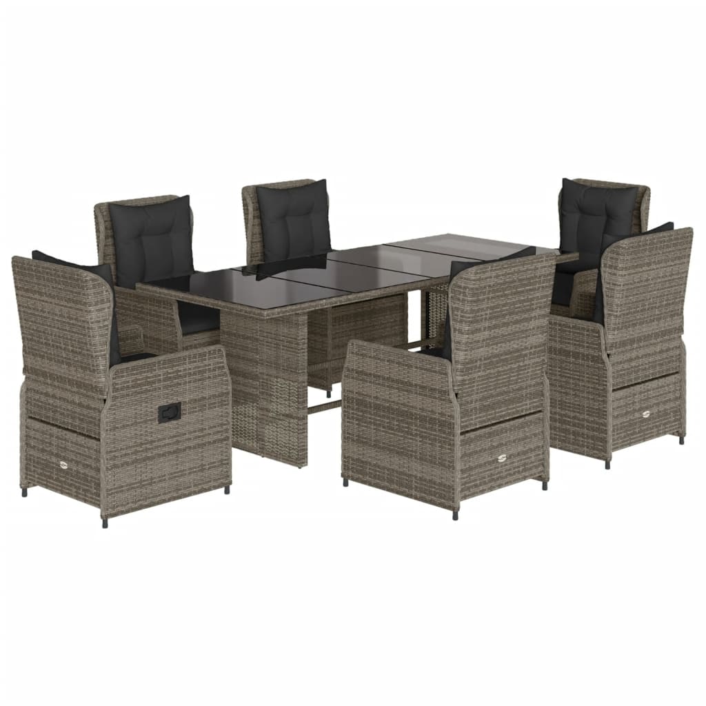 7 részes szürke polyrattan kerti étkezőgarnitúra párnával
