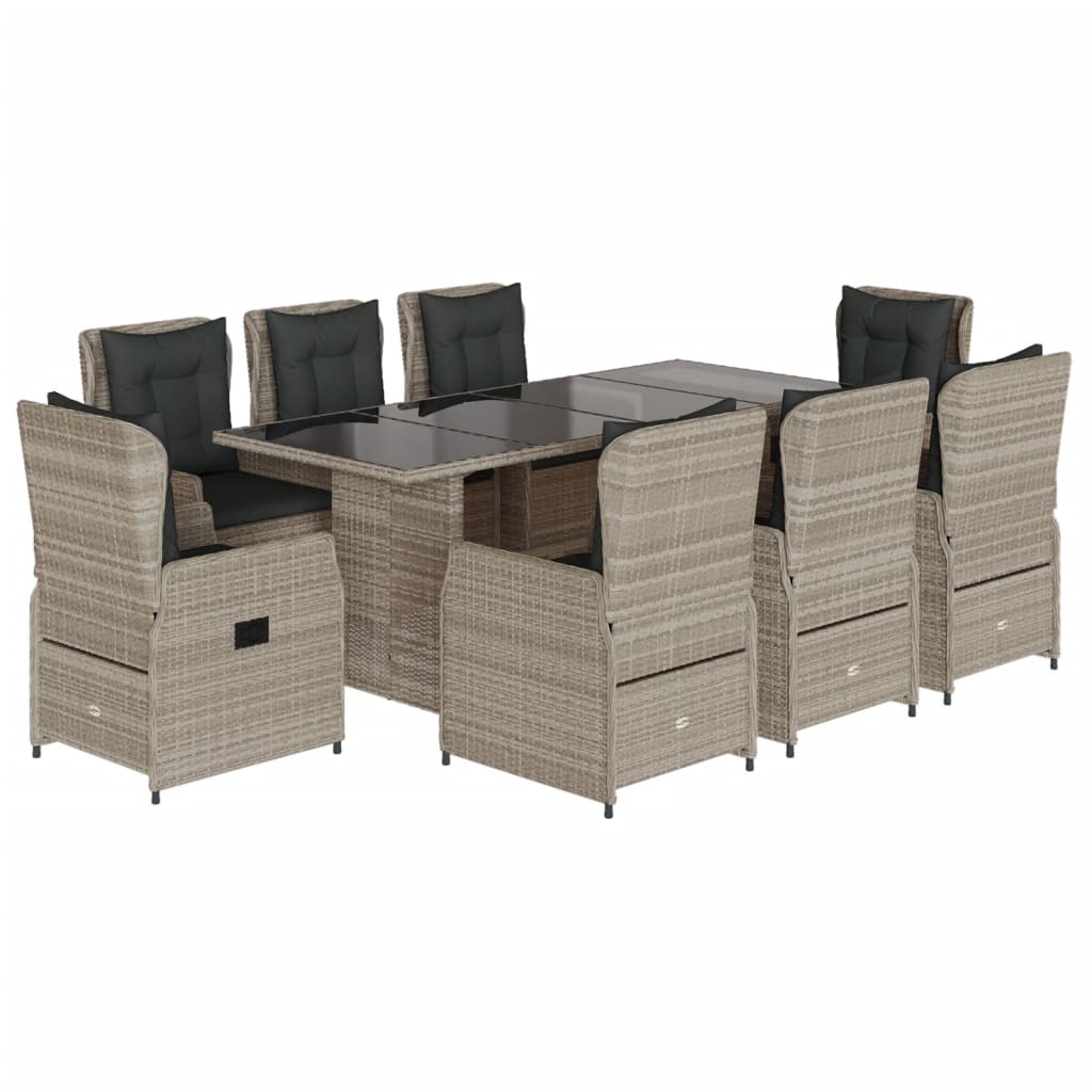 9részes világosszürke polyrattan kerti étkezőgarnitúra párnával