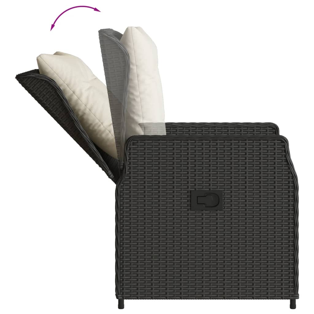 3 részes fekete polyrattan kerti étkezőgarnitúra párnákkal
