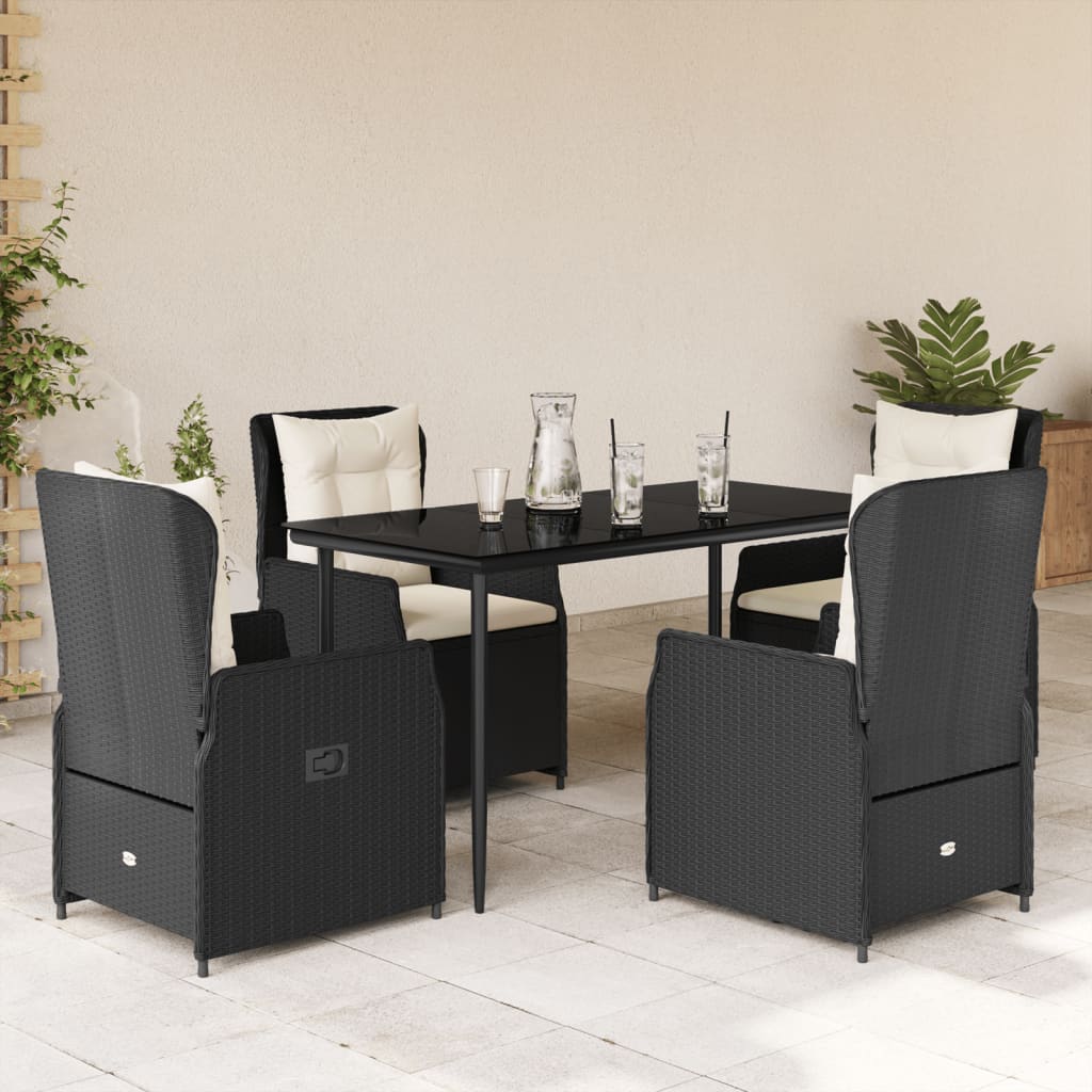 5 részes fekete polyrattan kerti étkezőgarnitúra párnákkal
