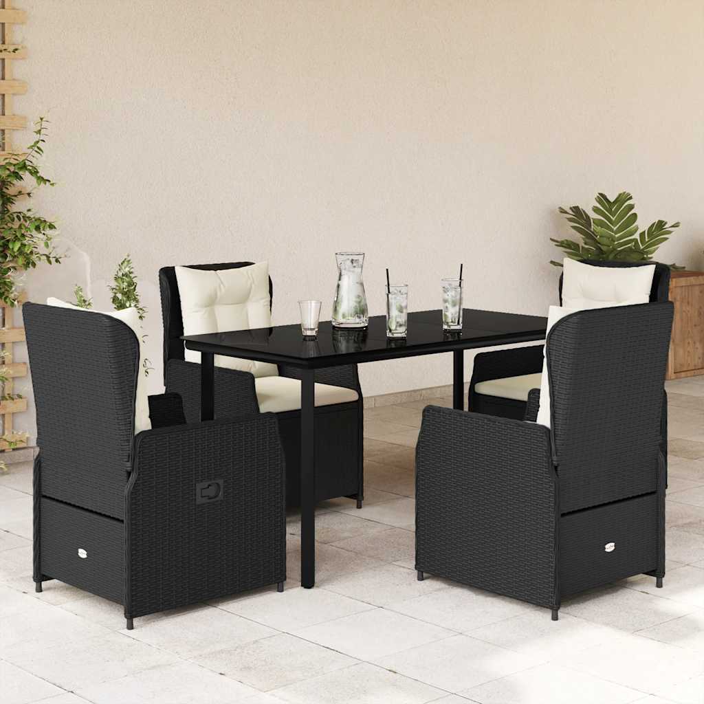 5 részes fekete polyrattan kerti étkezőgarnitúra párnákkal