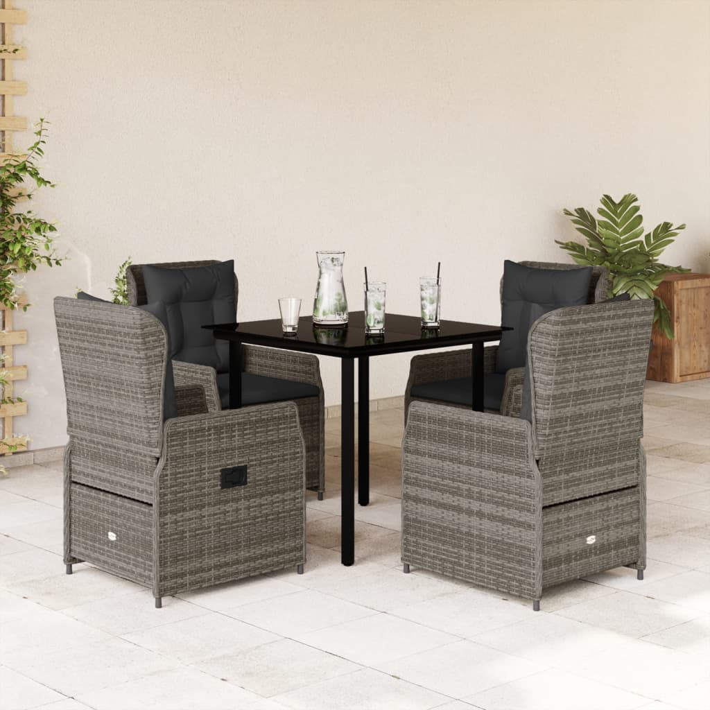 5 részes szürke polyrattan kerti étkezőgarnitúra párnával