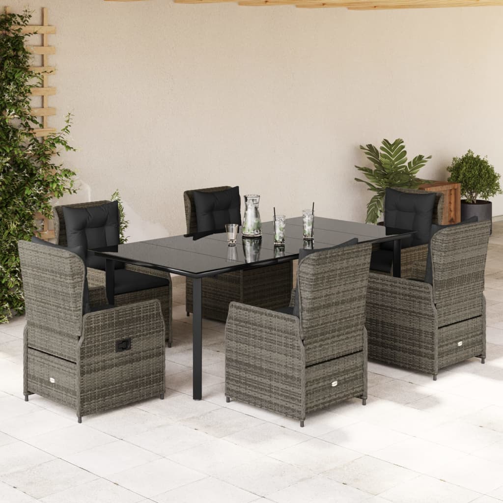 7 részes szürke polyrattan kerti étkezőgarnitúra párnával