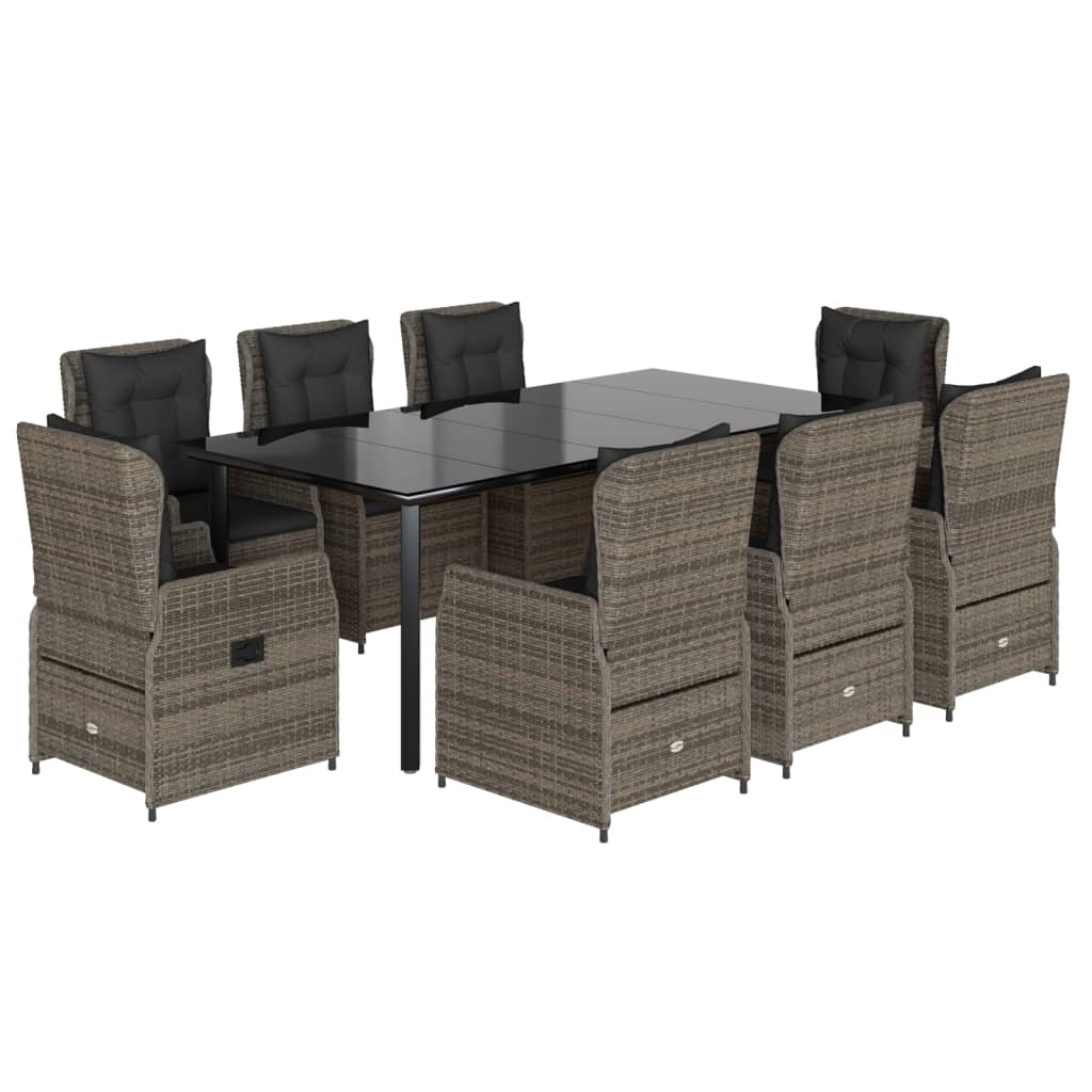 9 részes szürke polyrattan kerti étkezőgarnitúra párnával