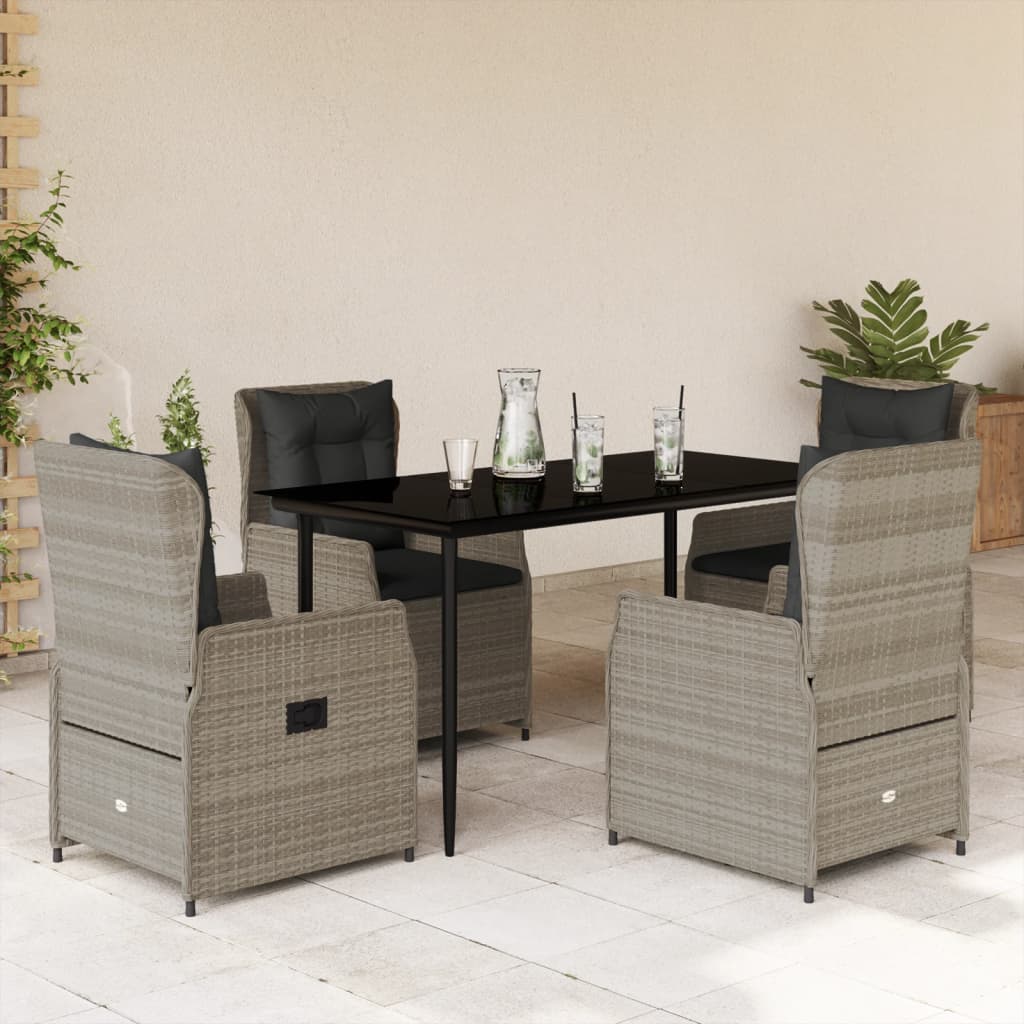 5részes világosszürke polyrattan kerti étkezőgarnitúra párnával