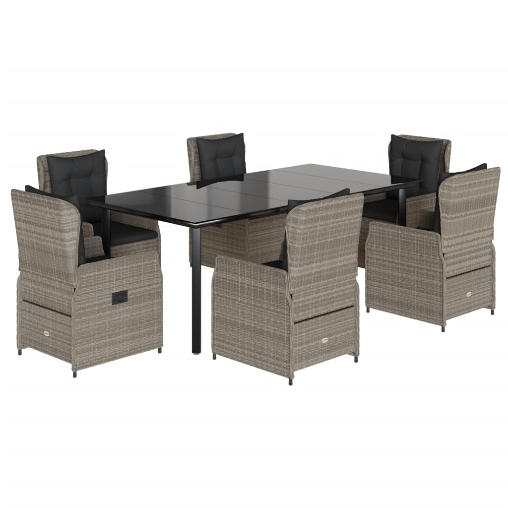 7 részes világosszürke polyrattan kerti étkezőszett párnával
