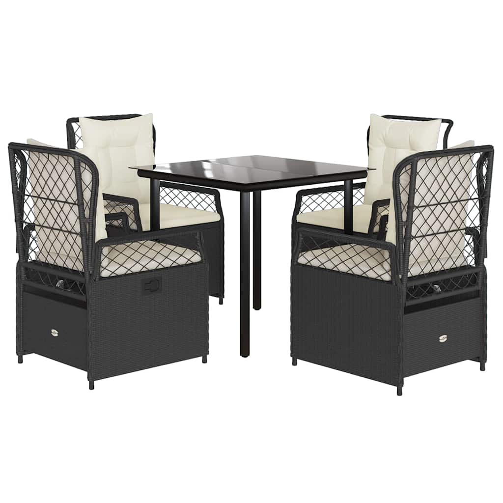 5 részes fekete polyrattan kerti étkezőgarnitúra párnákkal