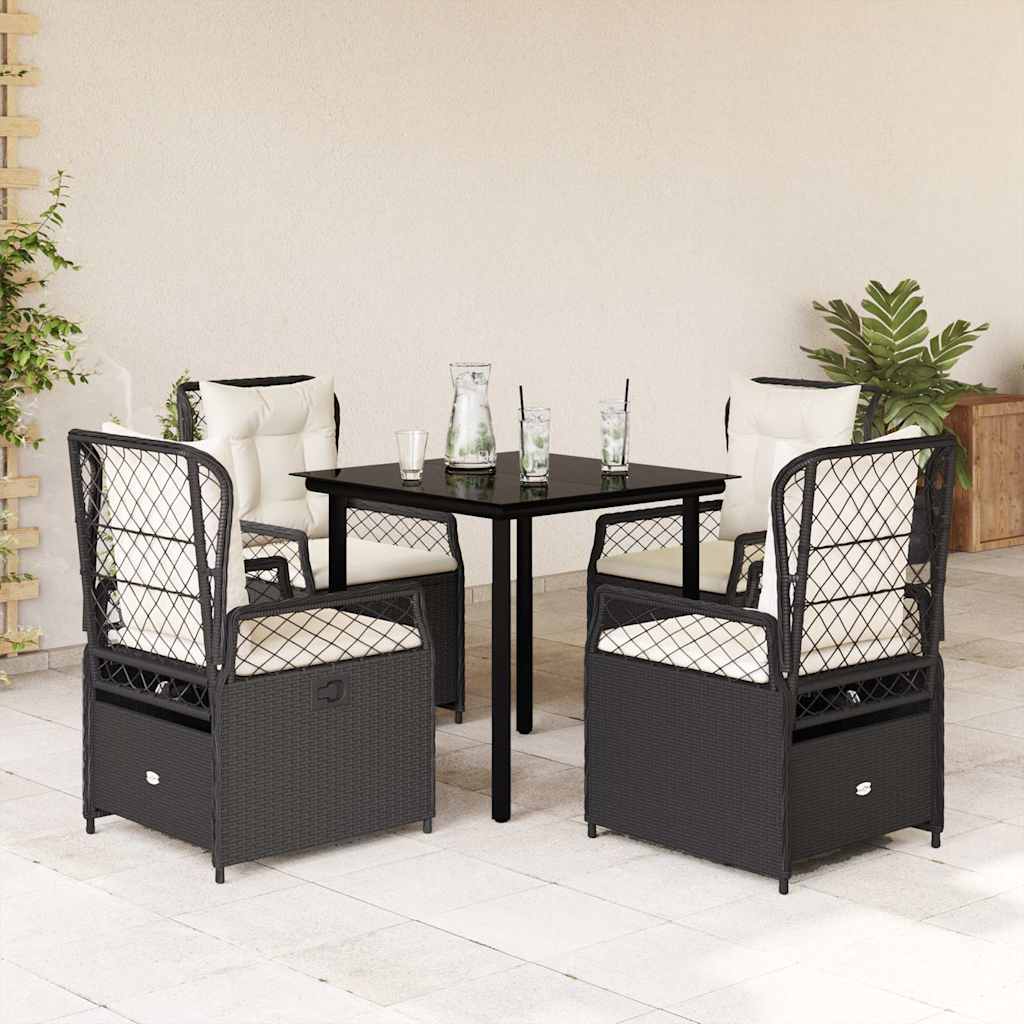 5 részes fekete polyrattan kerti étkezőgarnitúra párnákkal