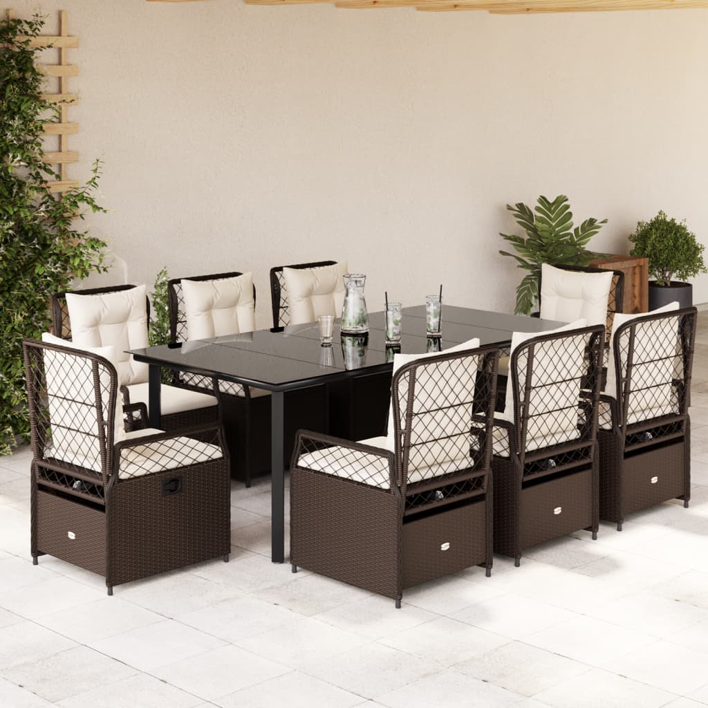 9 részes barna polyrattan kerti étkezőgarnitúra párnákkal