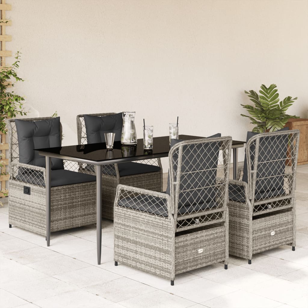 5 részes szürke polyrattan kerti étkezőgarnitúra párnával