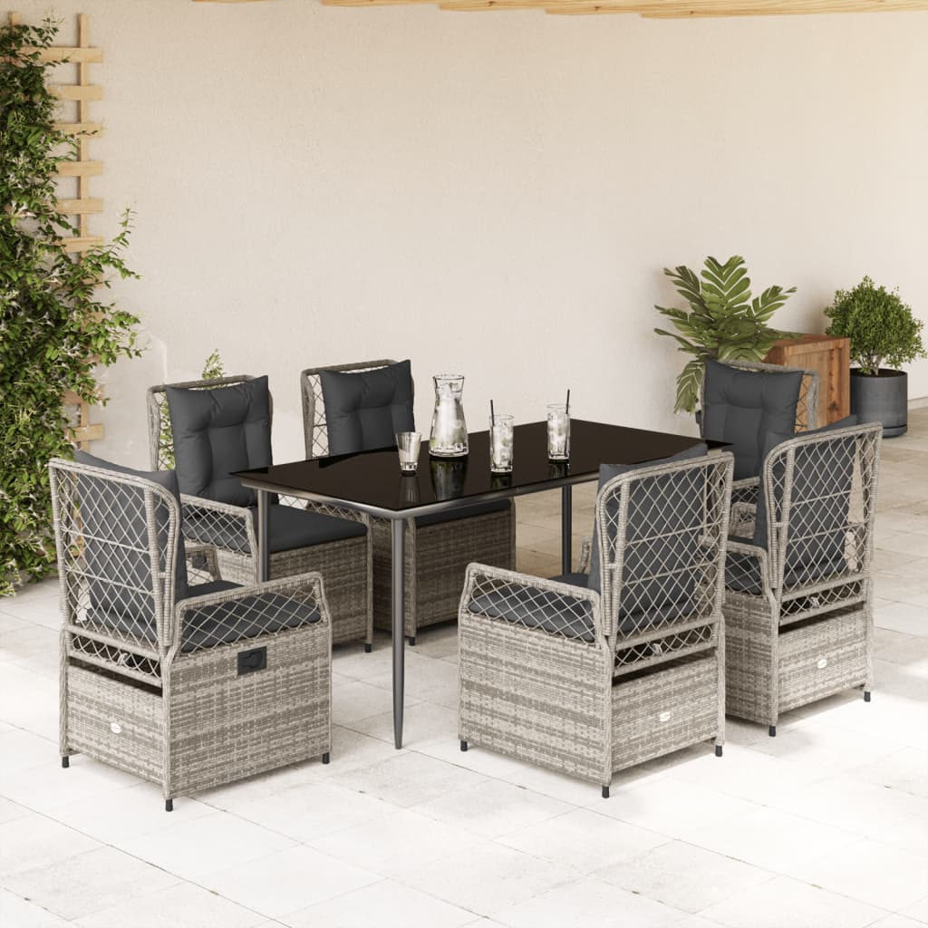 7 részes szürke polyrattan kerti étkezőgarnitúra párnával